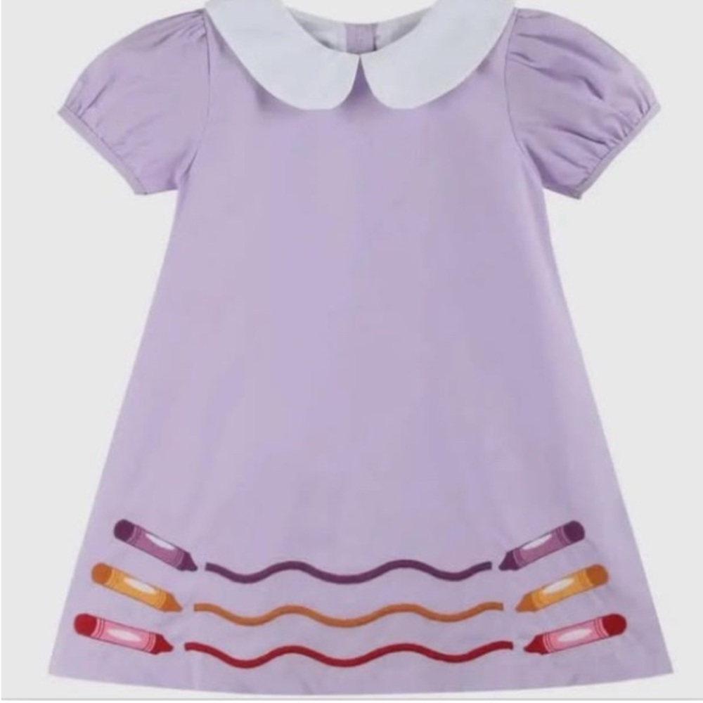 Girls' Lavender Crayon Trim Dress with Peter Pan Collar